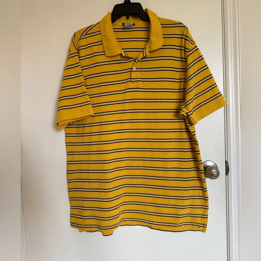 Old Navy Yellow and Black Striped Polo Shirt, L 🦋 - Picture 1 of 5